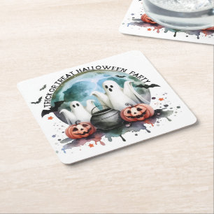 HALLOWEEN Trick Or Treat Twee Geesten Met Pompoene Kartonnen Onderzetters