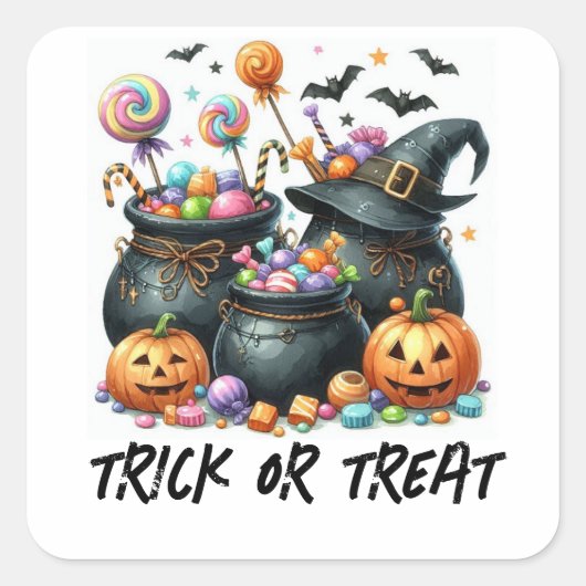 HALLOWEEN TRICK OR TREAT VIERKANTE STICKER (Voorkant)