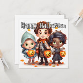 Halloween Trick or treat voor kinderen Kaart (Voorkant / Achterkant in situ)