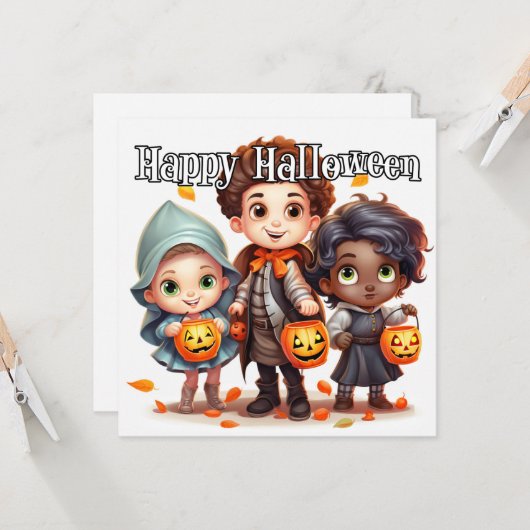 Halloween Trick or treat voor kinderen Kaart (Voorkant / Achterkant in situ)