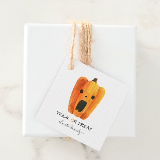 Halloween Trick or treat Waterverf Pompoen Kindere Bedankjes Labels (In situ)