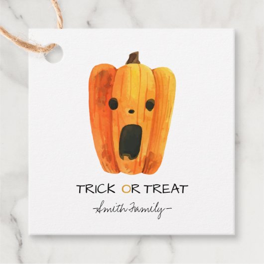 Halloween Trick or treat Waterverf Pompoen Kindere Bedankjes Labels (Voorkant)