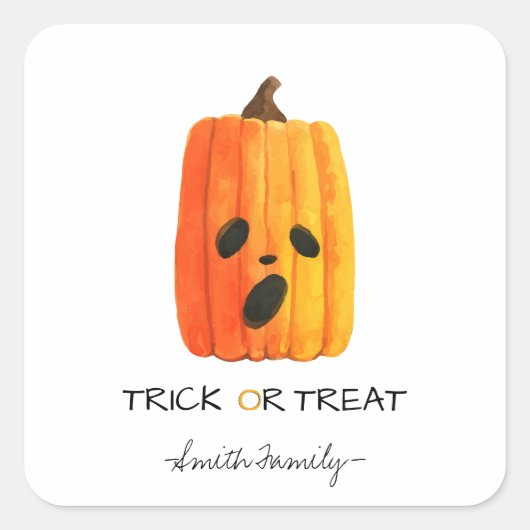 Halloween Trick or treat Waterverf Pompoen Kindere Vierkante Sticker (Voorkant)