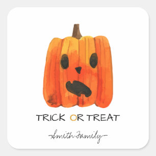 Halloween Trick or treat Waterverf Pompoen Kindere Vierkante Sticker