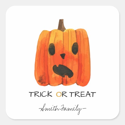 Halloween Trick or treat Waterverf Pompoen Kindere Vierkante Sticker (Voorkant)