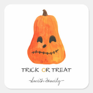 Halloween Trick or treat Waterverf Pompoen Kindere Vierkante Sticker