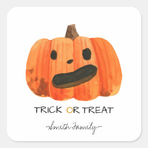 Halloween Trick or treat Waterverf Pompoen Kindere Vierkante Sticker