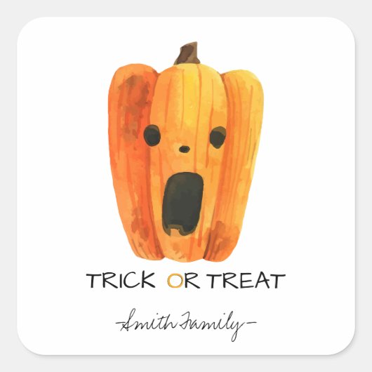 Halloween Trick or treat Waterverf Pompoen Kindere Vierkante Sticker (Voorkant)