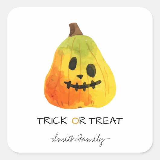 Halloween Trick or treat Waterverf Pompoen Kindere Vierkante Sticker (Voorkant)