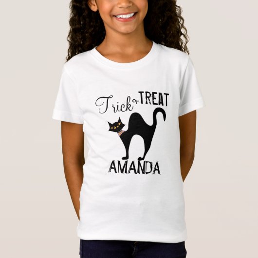 Halloween Trick or treat Whimsical Black Cat T-shirt (Voorkant)