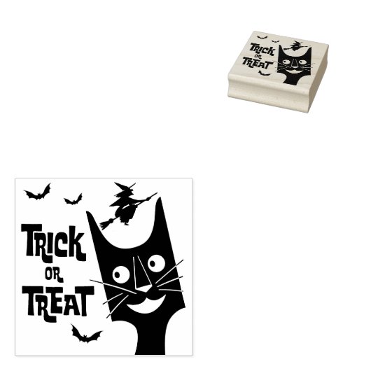  Halloween Trick or treat Zwart Cat Rubberstempel (Gestempeld)