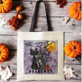 Halloween Trick or treat Zwart Kat Vleermuis Naam Tote Bag