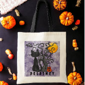 Halloween Trick or treat Zwart Kat Vleermuis Naam Tote Bag
