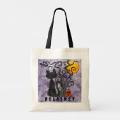 Halloween Trick or treat Zwart Kat Vleermuis Naam Tote Bag (Achterkant)