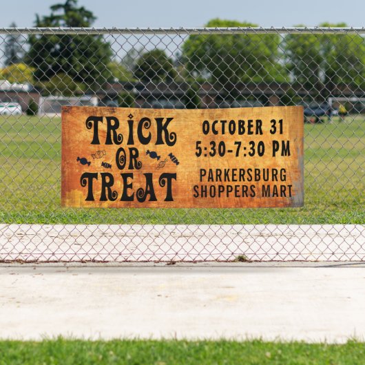 Halloween TRICK OR TREAT Zwart Sinaasappel Spandoek (Insitu)