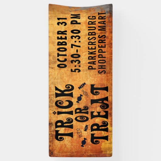 Halloween TRICK OR TREAT Zwart Sinaasappel Spandoek (Verticaal)