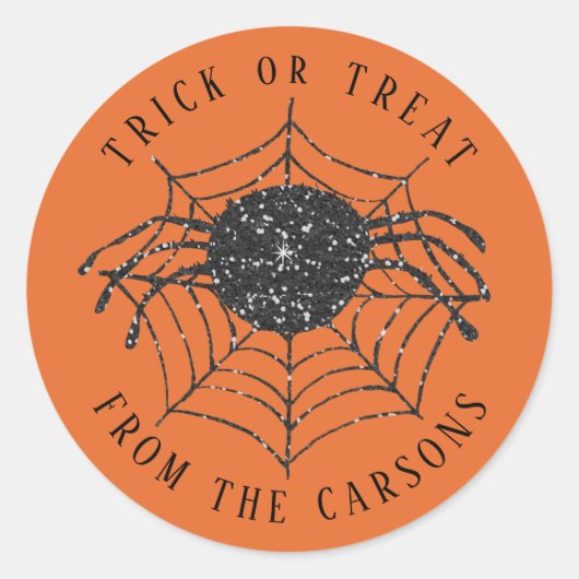Halloween Trick or treat Zwart Sinaasappel Spinnen Ronde Sticker (Voorkant)