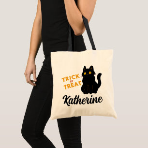 Halloween Trick or Treat Zwarte Kat Voeg Je Naam T Tote Bag