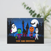 Halloween "Trick or Treaters" Uitnodiging (Staand voorkant)