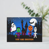 Halloween "Trick or Treaters" Uitnodiging (Staand voorkant)