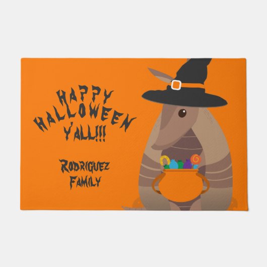 Halloween Trick-or-Treating Armadillo Witch Texas Deurmat (Voorkant)