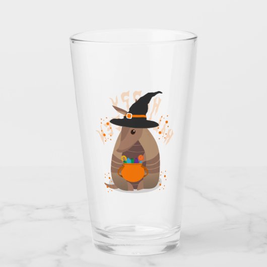 Halloween Trick-or-Treating Armadillo Witch Texas Glas (Voorkant)