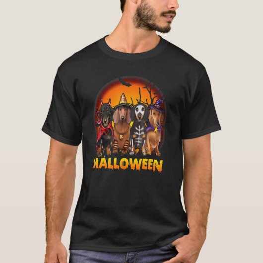 Halloween Trickor Teat Teckel Honden T-shirt (Voorkant)