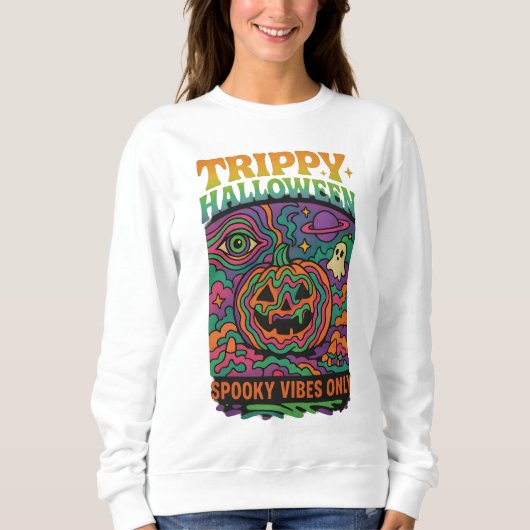 Halloween Trippy Full Color Retro Kleding Unisex Trui (Voorkant)