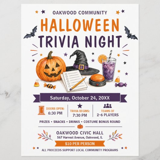 Halloween Trivia Night Gemeenschapsflyer Flyer (Voorkant)