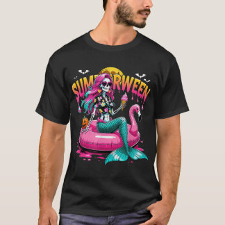 Halloween Tropical Summerween Mermaid Skeleton  T-shirt
