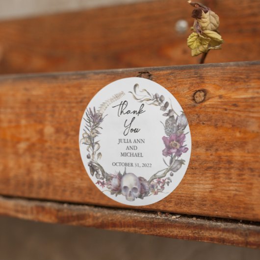 Halloween Trouw Bloemstuk Schedel Dank je wel Ronde Sticker