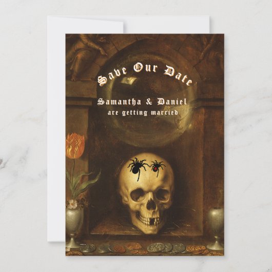 Halloween Trouwdag Goth Schedel Spinnen Bewaar de  Kaart (Voorkant)