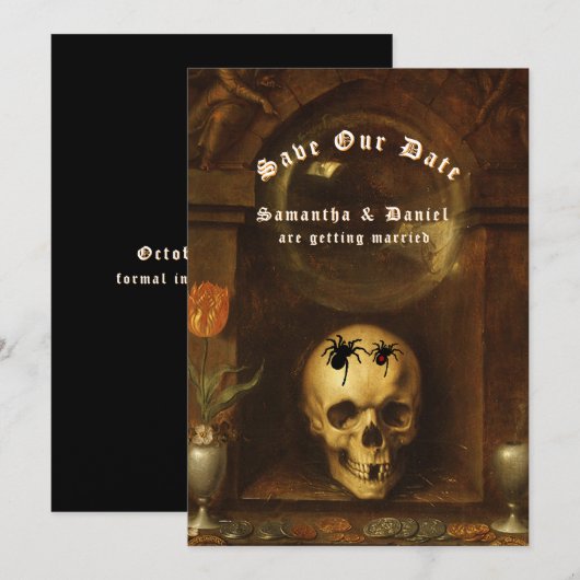 Halloween Trouwdag Goth Schedel Spinnen Bewaar de  Kaart (Voorkant / Achterkant)