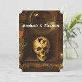 Halloween Trouwfeest Goth, Schedel, Spinnen Uitnod Kaart (Staand voorkant)