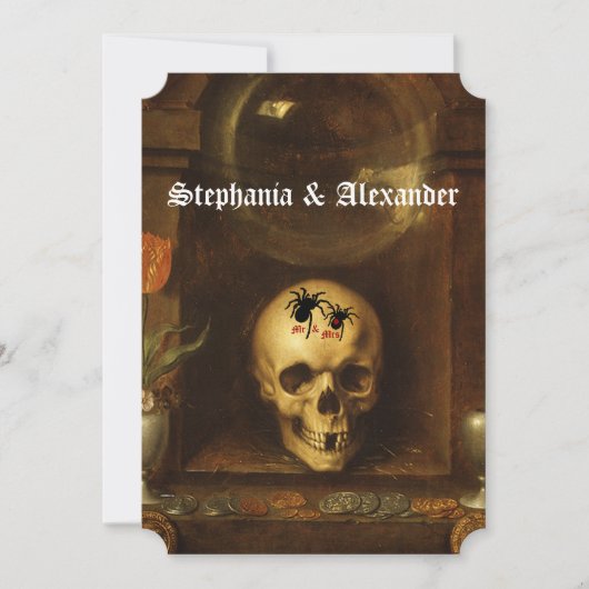 Halloween Trouwfeest Goth, Schedel, Spinnen Uitnod Kaart (Voorkant)