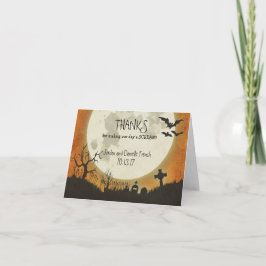 Halloween trouwkaart - maan in oranje bedankkaart