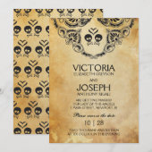 Halloween Trouwkaart - Schedel & Kruisbeenderen Save The Date (Voorkant / Achterkant)