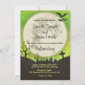 Halloween trouwuitnodiging in groen met maan kaart (Voorkant)
