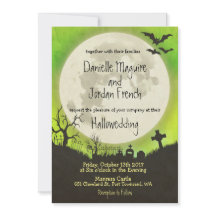 Halloween trouwuitnodiging in groen met maan