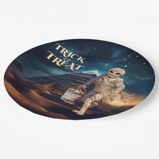 Halloween truc van de behandeling van mummie papieren bordje (Gekanteld)