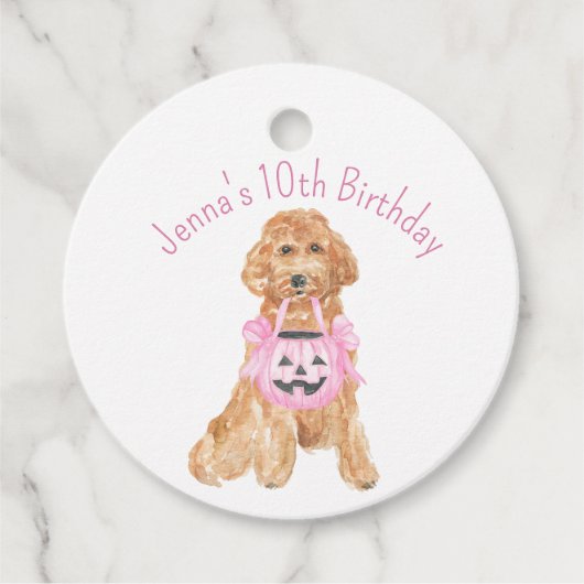 Halloween truc voor het behandelen van Goldendoodl Bedankjes Labels (Voorkant)