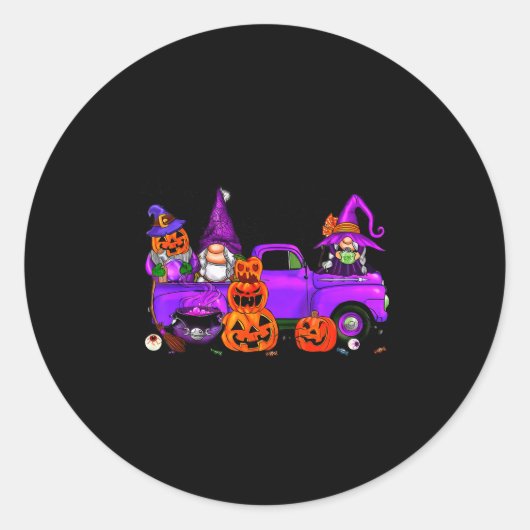 Halloween Truck Gnome Witch Pumpkin Boo Ghost Funn Ronde Sticker (Voorkant)