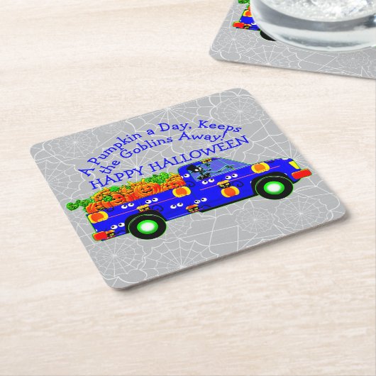 Halloween Truck Pumpkin Day Keeps Goblins Away Kartonnen Onderzetters (Schuin)