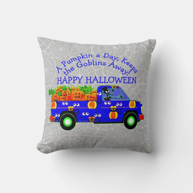 Halloween Truck Pumpkin Day Keeps Goblins Away Kussen (Voorkant)