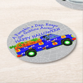 Halloween Truck Pumpkin Day Keeps Goblins Away Ronde Kartonnen Onderzetter