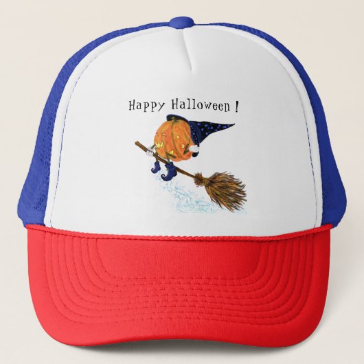 Halloween Trucker Hat Witch Pumpkin-vliegkamer Trucker Pet (Voorkant)