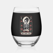 Halloween True Crime Junkie Tarot Card Wijnglas Zonder Voet (Voorkant)