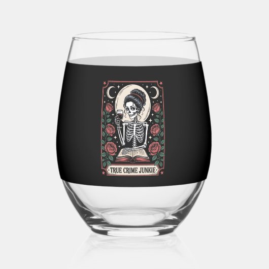 Halloween True Crime Junkie Tarot Card Wijnglas Zonder Voet (Voorkant)