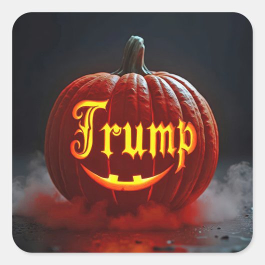 Halloween Trump Jack-o-lantern in de mist Vierkante Sticker (Voorkant)