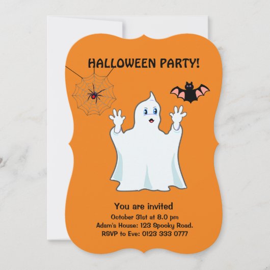 Halloween Trumpy Ghost, Spider & Bat Invitation Kaart (Voorkant)